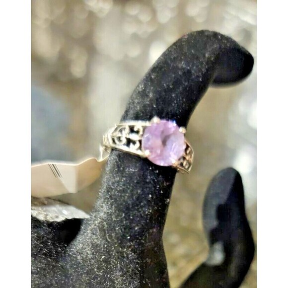 Round Amethyst, gemstone Art Deco design Sterling Silver 925 Ring Filigree sz 5 - Picture 8 of 14